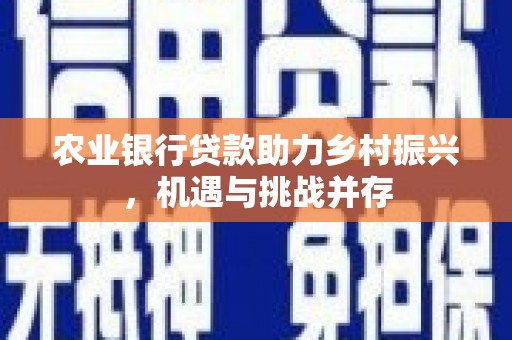 凤阳农业银行贷款助力乡村振兴，机遇与挑战并存