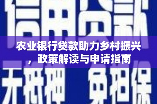凤阳农业银行贷款助力乡村振兴，政策解读与申请指南